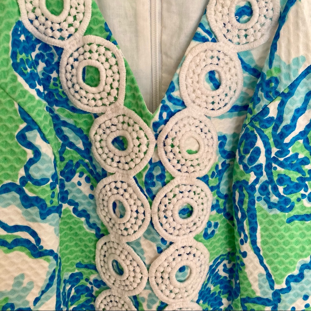Lilly Pulitzer Trudy Go Go Green Northeast Hahbah Lace Trim Shift Dress Sz 6 - Picture 5 of 7